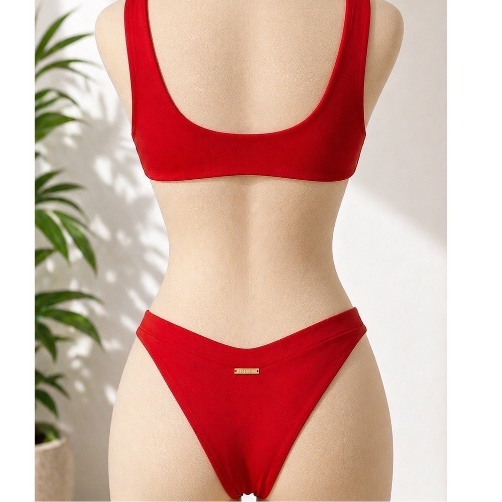 San Lorenzo Bikini Red Brazilian Cheeky Set High Cut Scoop‎ Neck M